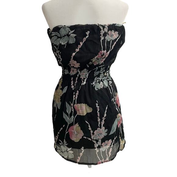 Wet Seal Vintage Black Floral Strapless Tube Mini Dress/ Long Tube Top SZ S Y2K - Picture 1 of 10